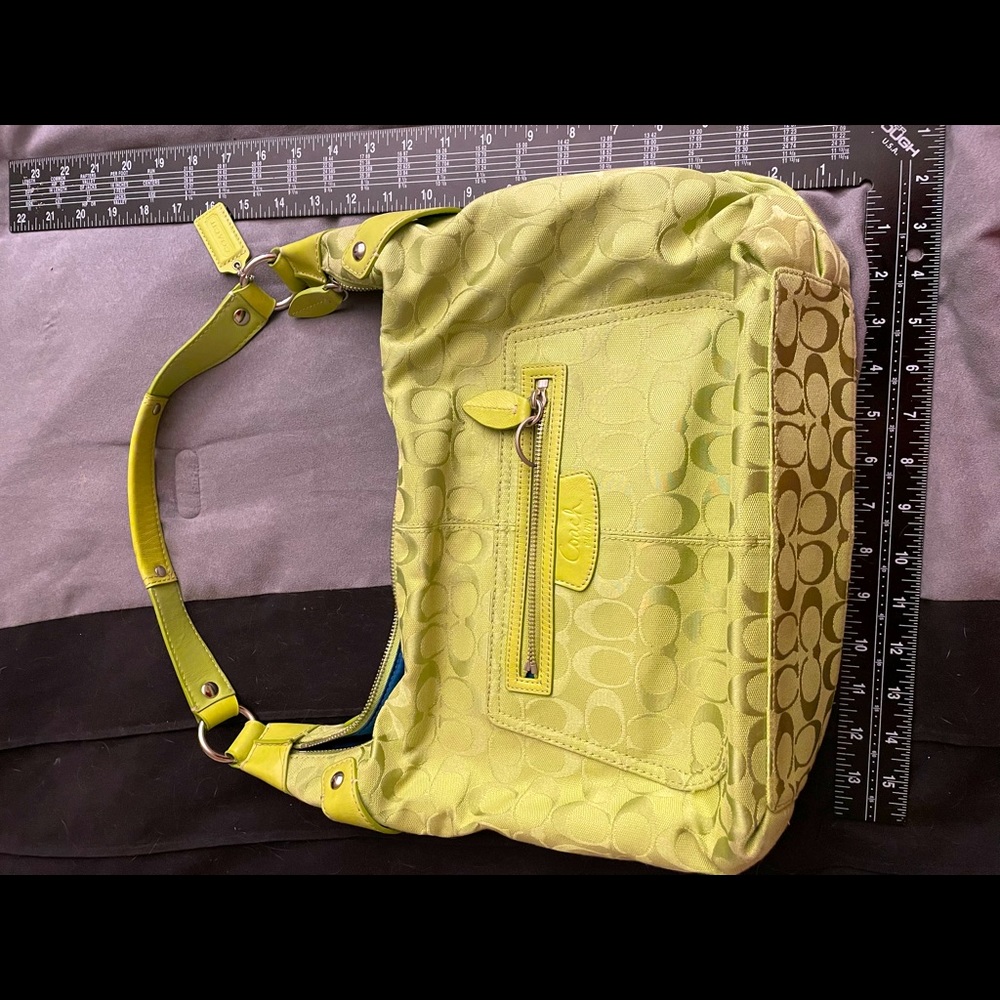 Lime green coach signature hobo bag